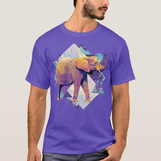 Vintager Elefant auf geometrischen Formen T-Shirt