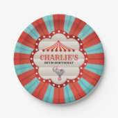 Vintager Elefant im Circus Red & Blue-Muster Pappteller (Vorderseite)