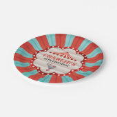 Vintager Elefant im Circus Red & Blue-Muster Pappteller (Schrägansicht)