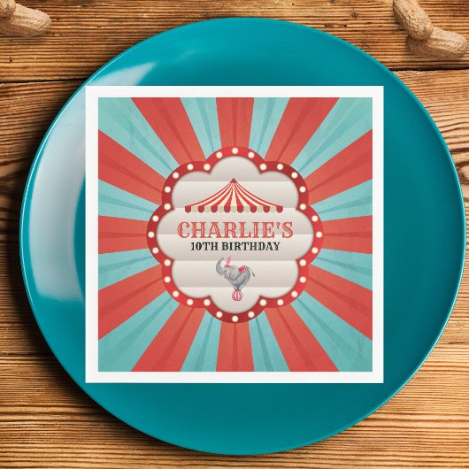 Vintager Elefant im Circus Red & Blue-Muster Serviette