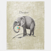 Vintager Elefant im personalisierten Kinderzimmer Fleecedecke (Vorderseite)