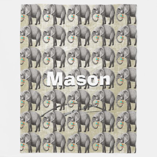 Vintager Elefant im personalisierten Kinderzimmer Fleecedecke (Vorderseite)