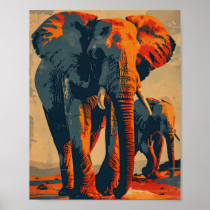 Vintager Elefant Sunset: Gelassenheit in der Natur Poster
