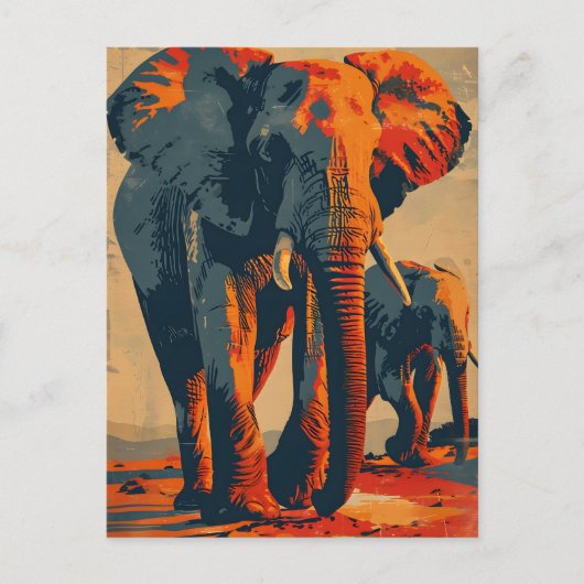 Vintager Elefant Sunset: Gelassenheit in der Natur Postkarte (Vorderseite)