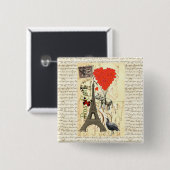 Vintager Elefant und Luftballons aus rotem Herzen Button (Vorne & Hinten)