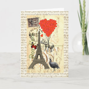 Vintager Elefant und Luftballons aus rotem Herzen Karte