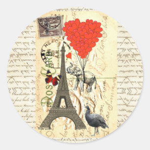 Vintager Elefant und Luftballons aus rotem Herzen Runder Aufkleber
