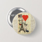 Vintager Elefant und rote Herzballone Button (Vorne & Hinten)