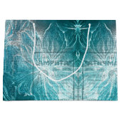 Vintager eleganter Aquamariner Blumenmuster-Glitze Große Geschenktüte (Vorderseite)