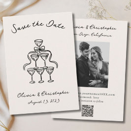Vintager Eleganter Bow Champagne Doodle QR Code Save The Date