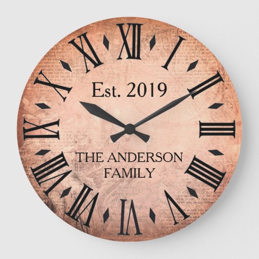Vintager eleganter Familienname römischer Numerus  Große Wanduhr (Vorderseite)