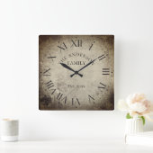 Vintager eleganter Familienname römischer Numerus Quadratische Wanduhr (Zuhause)