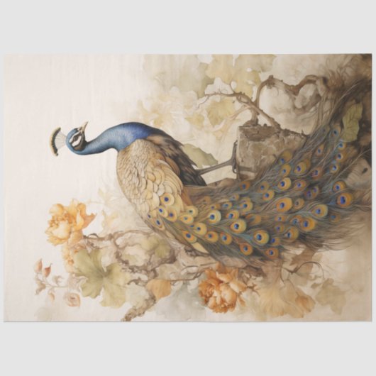 Vintager Eleganter Pfau Seidenpapier (Vorderseite)