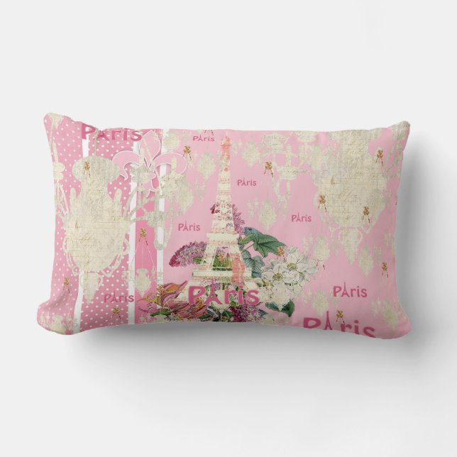 Vintager eleganter rosa Turm-Leuchter Paris Eiffel Lendenkissen (Vorderseite)