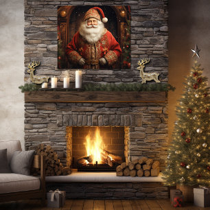 Vintager Eleganter Santa Claus Red Brocade Anzug & Poster