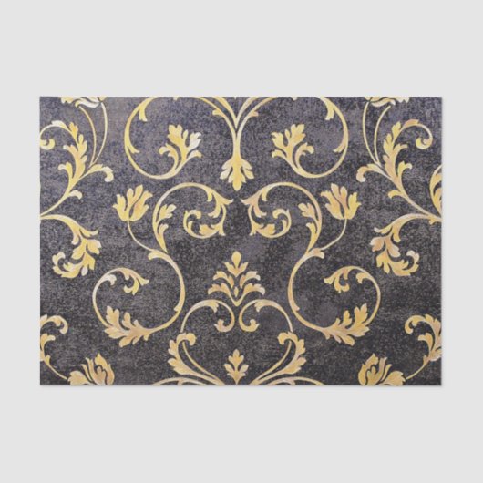 Vintager eleganter Schwarz-Gold-Blumendampfer Seidenpapier (Vorderseite)