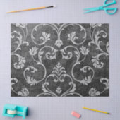 Vintager eleganter, schwarzer Blumen-Damast Seidenpapier (Basteln)