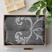 Vintager eleganter, schwarzer Blumen-Damast Seidenpapier (Geschenk)