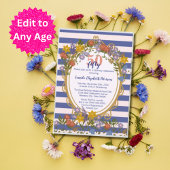 Vintager, eleganter und blumengestreifteter Blaubr Einladung