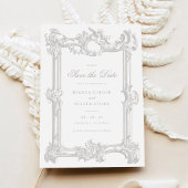 Vintager eleganter Zierrahmen-Hochzeitstag Gerette Einladung