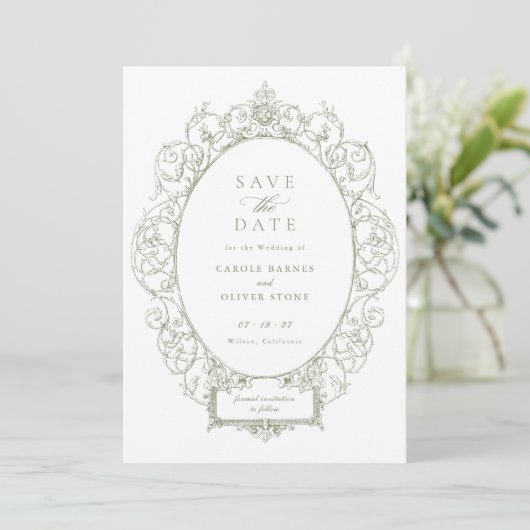 Vintager Eleganter Zierrahmen Rett Datum Einladung (Stehend Vorderseite)