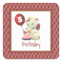 Vintager Elephant Birthday Square Sticker