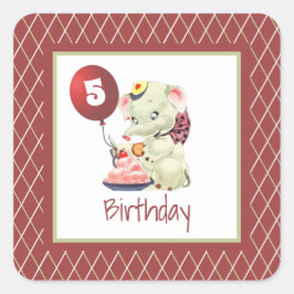 Vintager Elephant Birthday Square Sticker