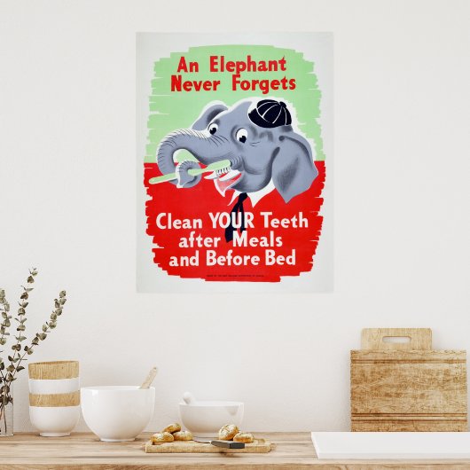Vintager Elephant Dentist Brush Poster (Küche)