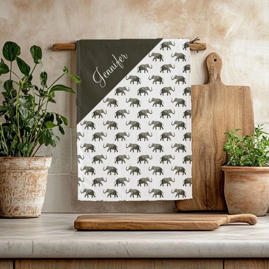 Vintager Elephant Pattern-Individuelle Name Geschirrtuch
