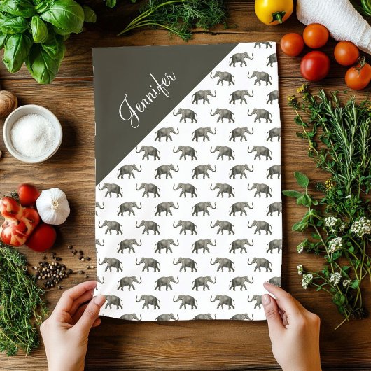 Vintager Elephant Pattern-Individuelle Name Geschirrtuch