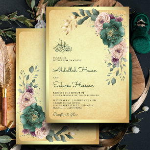 Vintager Emerald Floral QR Code für muslimische Ho Einladung
