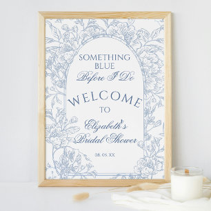 Vintager Empfang von Dusty Blue Floral Toile Poster