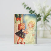 Vintager Engel an der Tür Postkarte (Stehend Vorderseite)