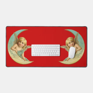 Vintager Engel auf dem Mond Schreibtischunterlage