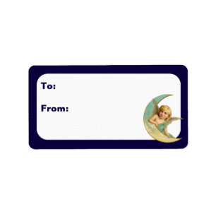 Vintager Engel in Crescent Moon Adressaufkleber