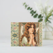 Vintager Engel mit Blume Postkarte (Stehend Vorderseite)
