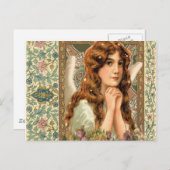 Vintager Engel mit Blume Postkarte (Vorne/Hinten)