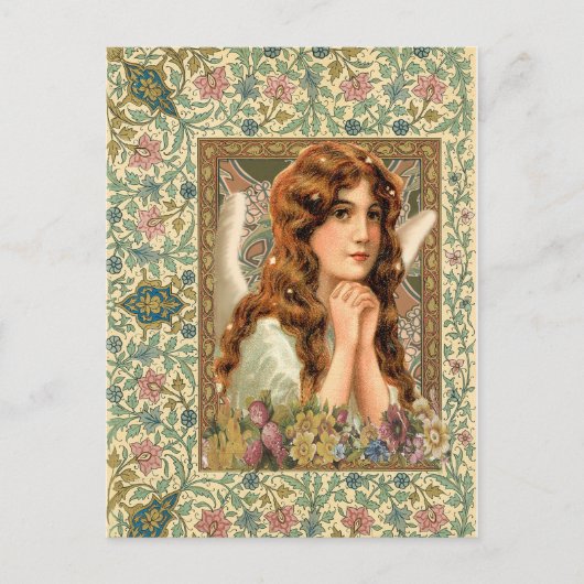 Vintager Engel mit Blume Postkarte (Vorderseite)