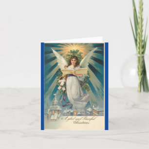 Vintager Engel mit Book Holiday Card Feiertagskarte