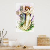 Vintager Engel mit Christlichem Kreuz Poster (Küche)