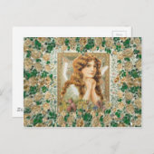Vintager Engel mit Gelben Rosen Postkarte (Vorne/Hinten)