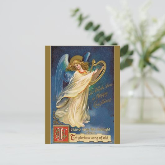 Vintager Engel mit Harfe Postkarte (Stehend Vorderseite)