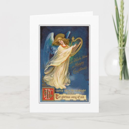 Vintager Engel mit Harfengrüße Karte (Vorderseite)