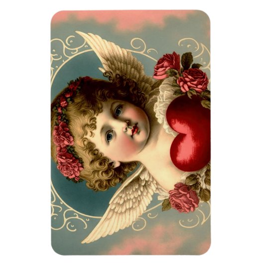 Vintager Engel mit Herzmagazin Magnet (Vertikal)