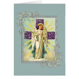 Vintager Engel mit lila Kreuz