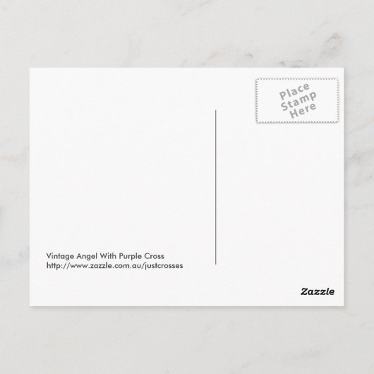 Vintager Engel mit Lila Kreuz Postkarte (Rückseite)