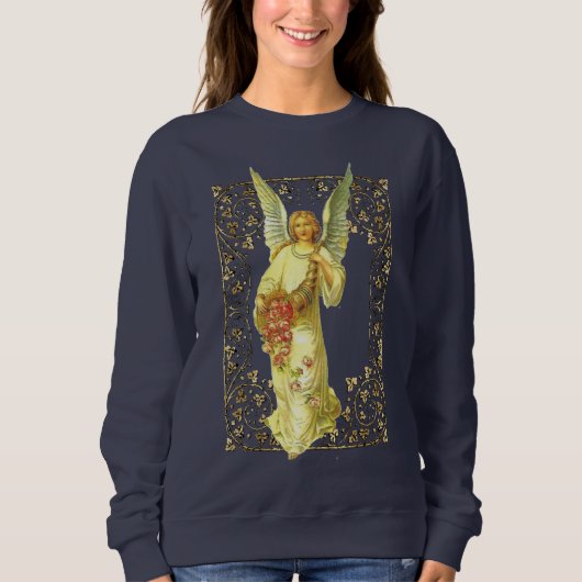 Vintager Engel mit Rose im Verzierten Rahmen Sweatshirt (Vorderseite)