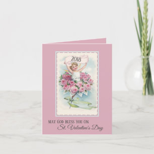 Vintager Engel mit Rosen-Valentinstag-Karte Feiertagskarte