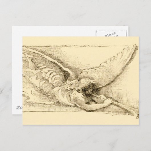 Vintager Engel mit Trumpet Monoton Postkarte (Vorne/Hinten)