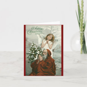 Vintager Engel und geklappte Weihnachtskarte Feiertagskarte
